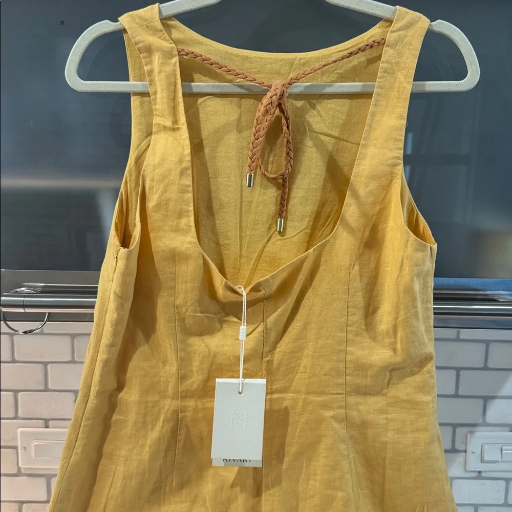 KIVARI Yellow Linen Mini Dress Back Tie Size M NWT - Picture 4 of 5